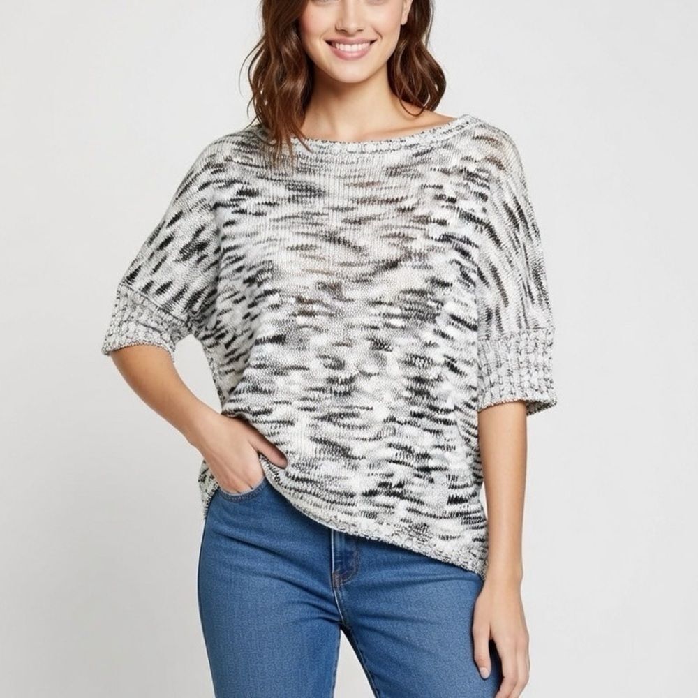 Eyelash Couture Grey Marled High-Low Hem Batwing Short Sleeve Sweater Size XS